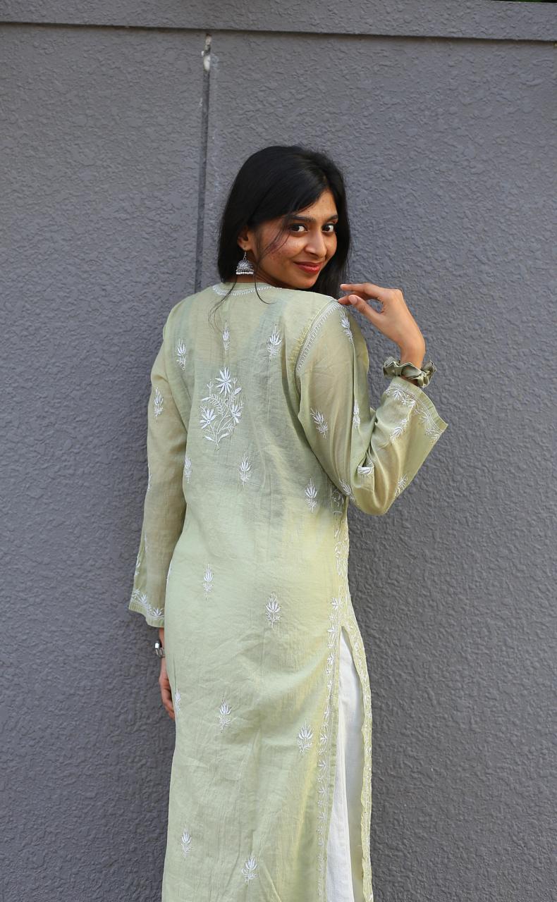 MUL CHANDERI CHIKANKARI KURTA