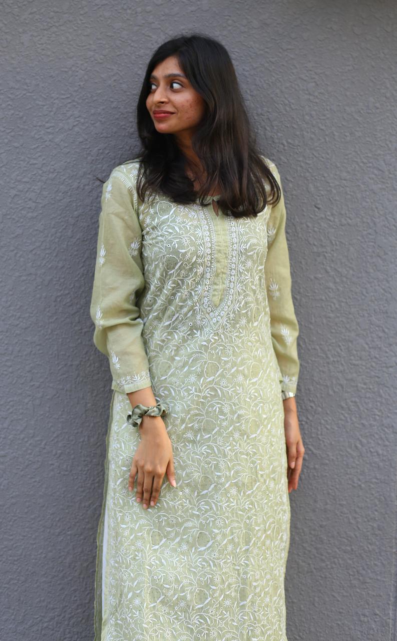 MUL CHANDERI CHIKANKARI KURTA