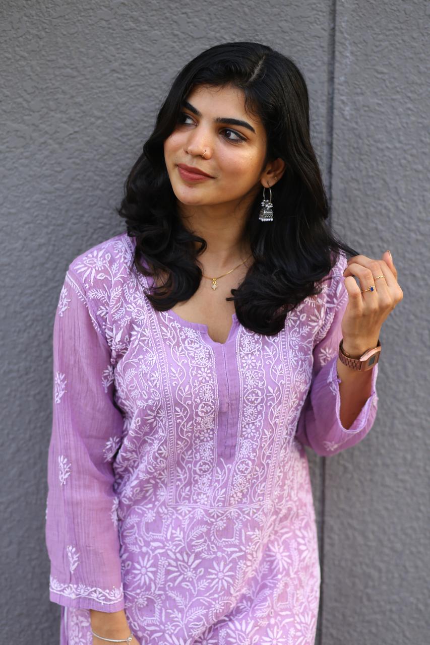 MUL CHANDERI CHIKANKARI KURTA
