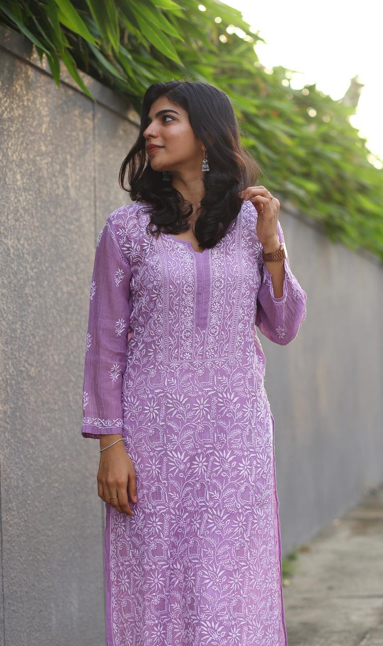 MUL CHANDERI CHIKANKARI KURTA