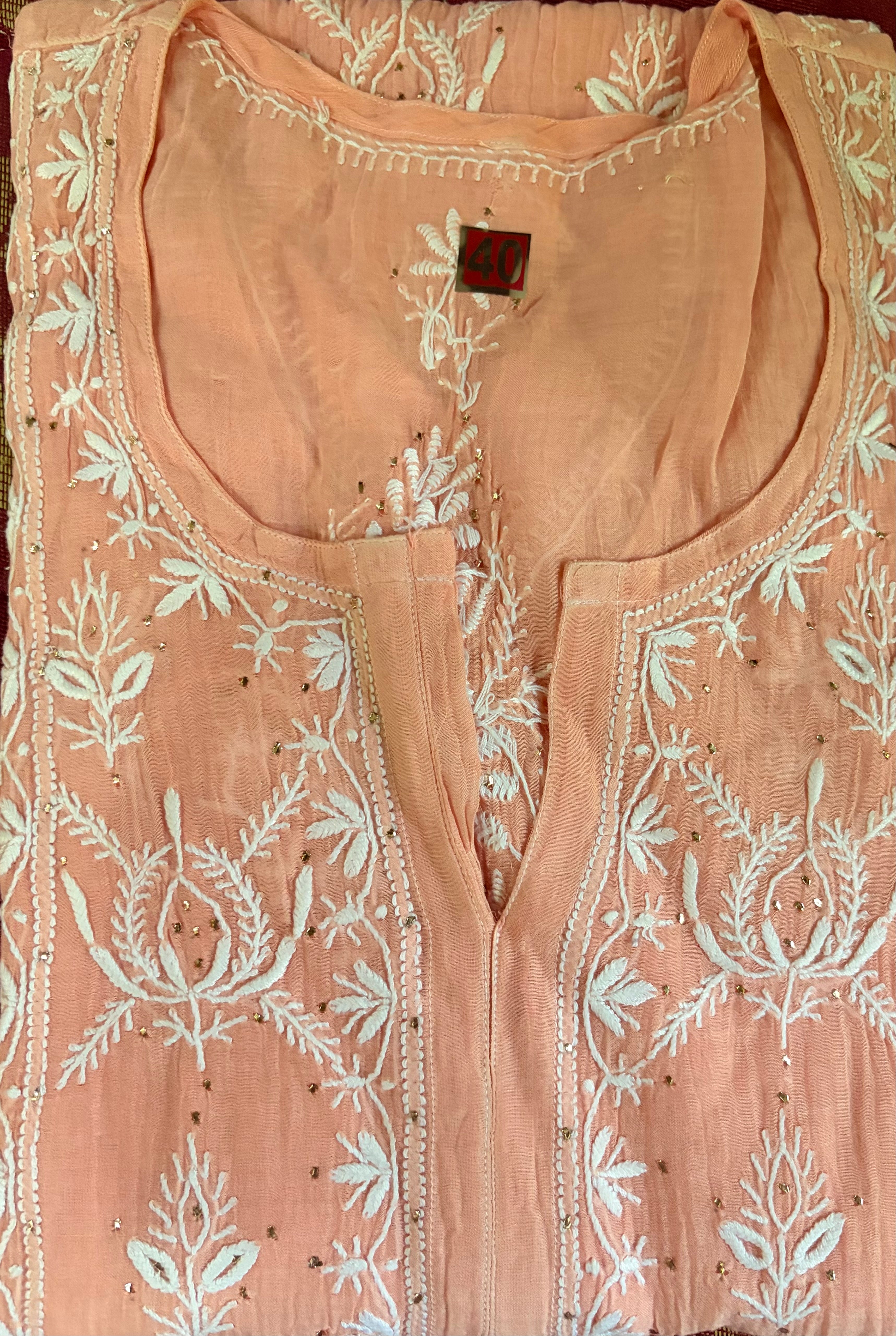 MUL CHANDERI CHIKANKARI KURTA