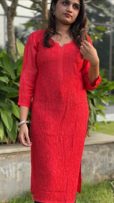 MUSLIN CHIKANKARI KURTA