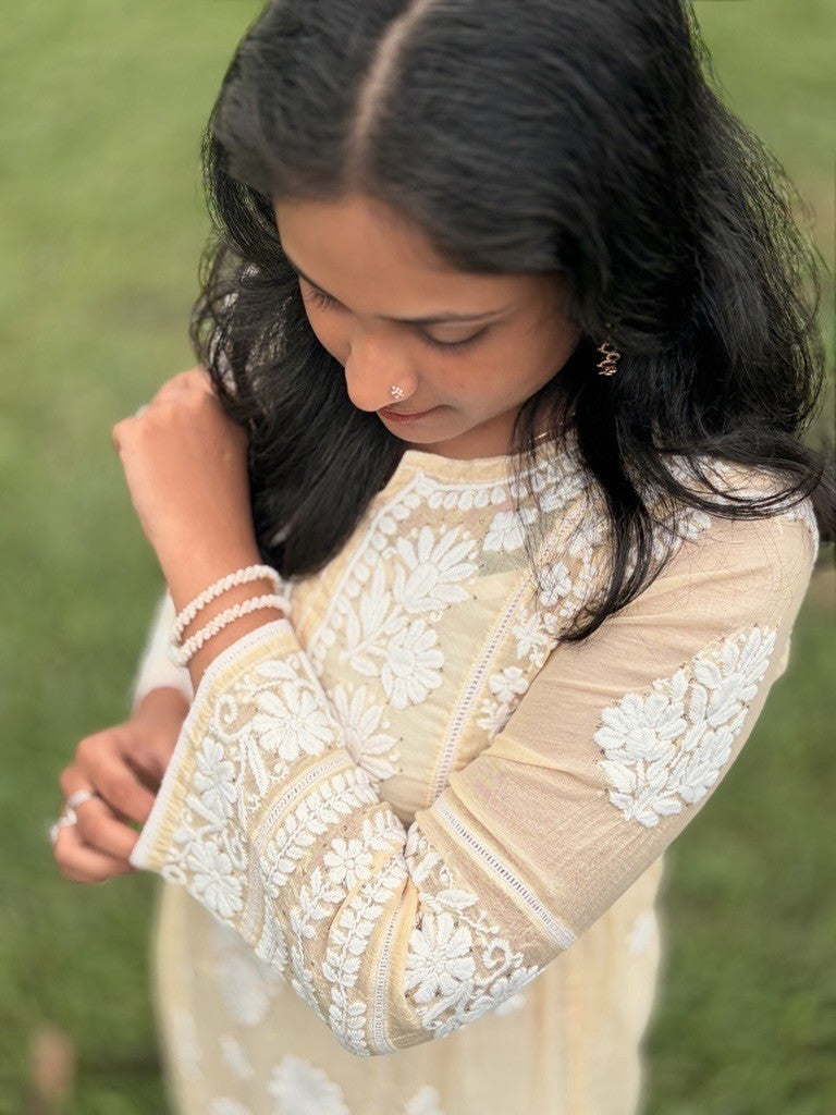 CHANDERI SILK CHIKANKARI KURTA
