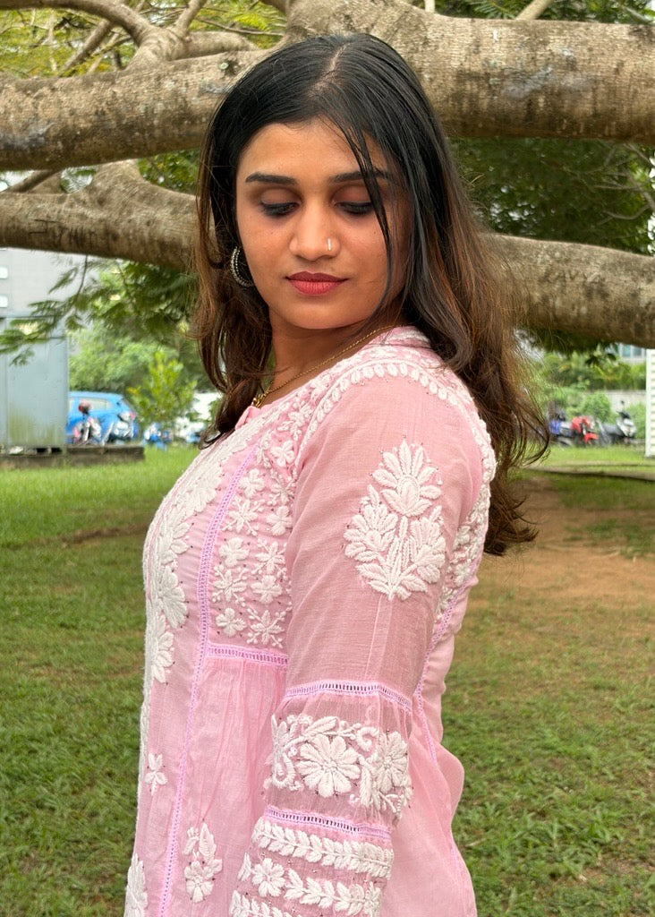 CHANDERI SILK CHIKANKARI KURTA
