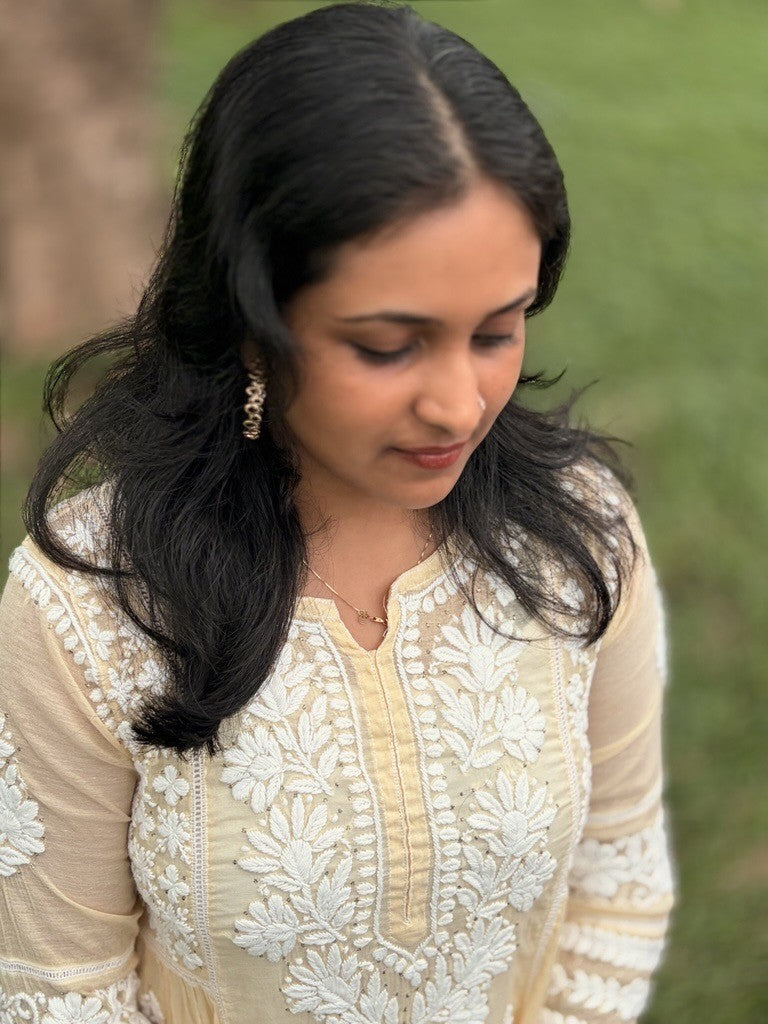 CHANDERI SILK CHIKANKARI KURTA