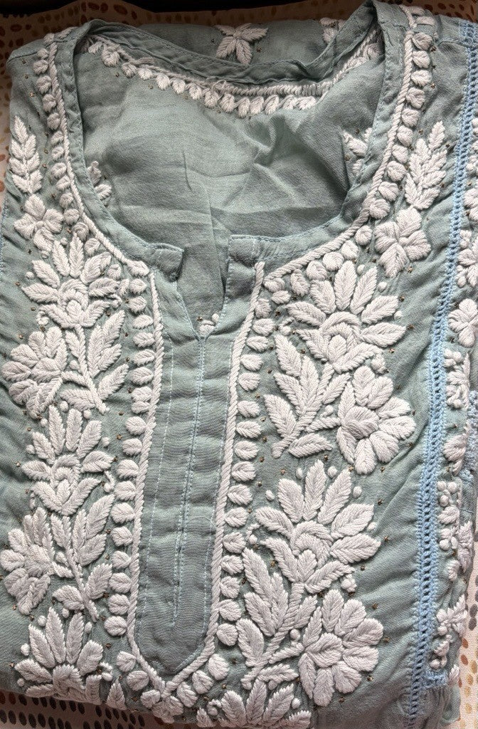 CHANDERI SILK CHIKANKARI KURTA