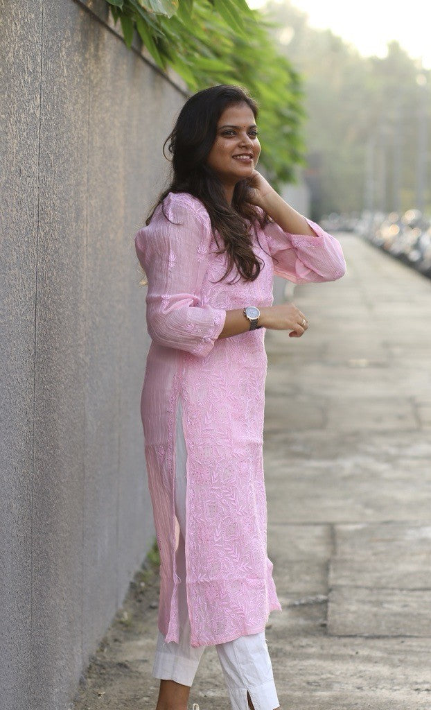 MUL CHANDERI CHIKANKARI KURTA