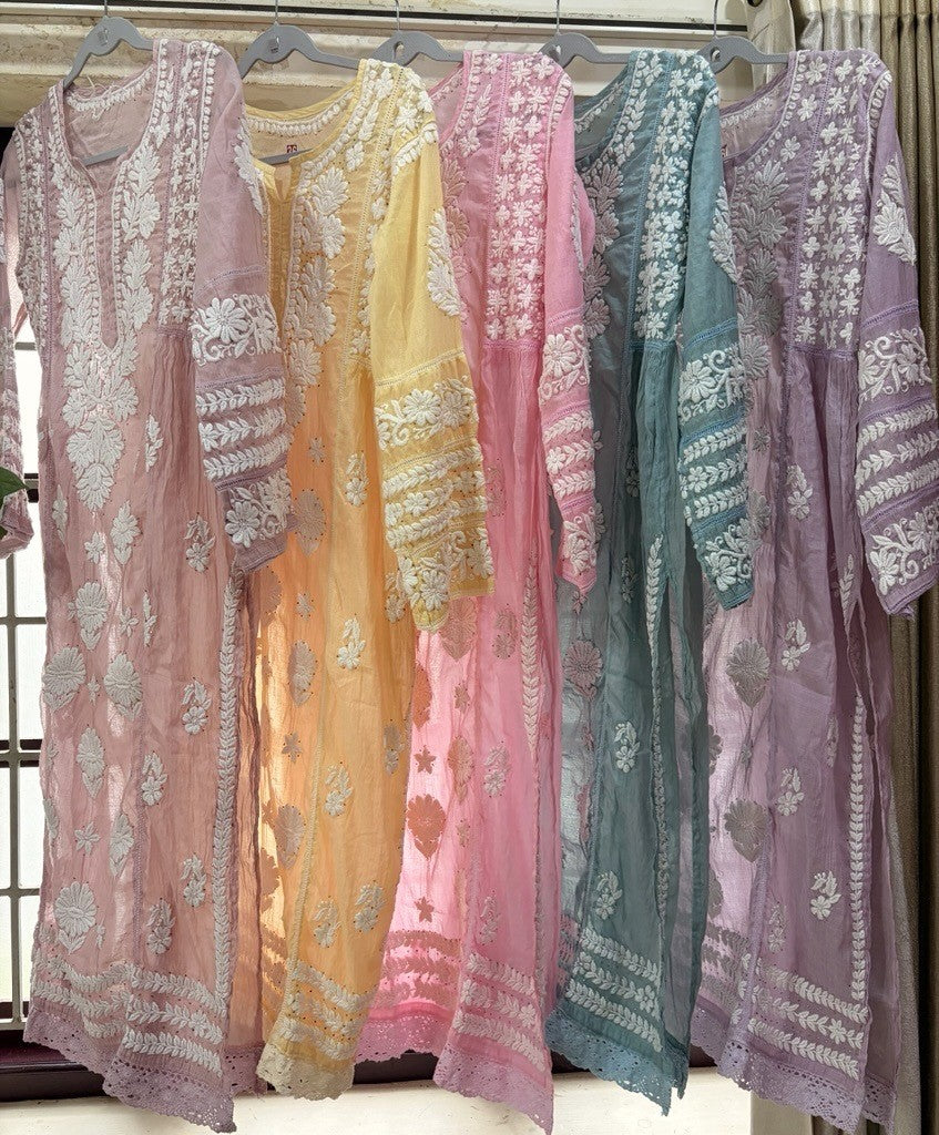 CHANDERI SILK CHIKANKARI KURTA