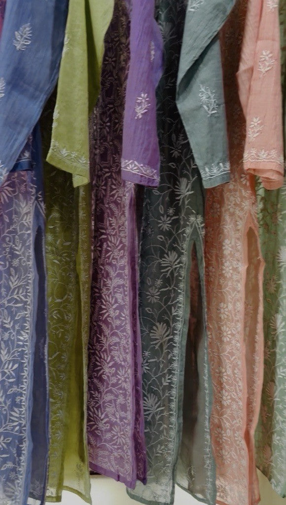 MUL CHANDERI CHIKANKARI KURTA