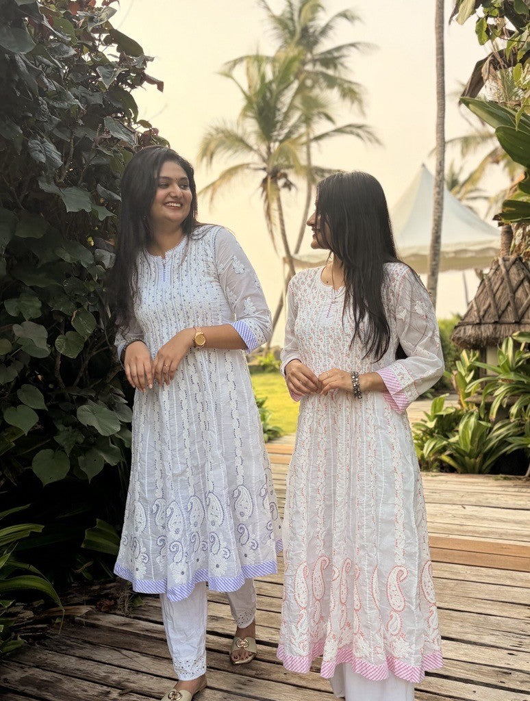 COTTON ANARKALI CHIKANKARI KURTA