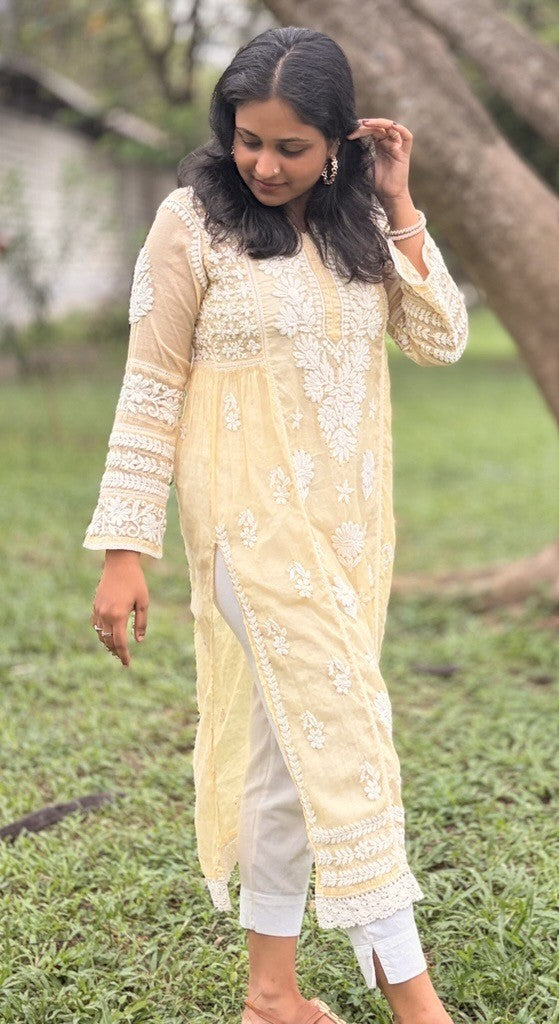 CHANDERI SILK CHIKANKARI KURTA
