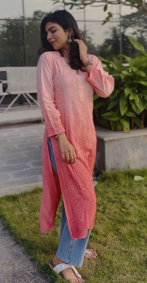 MUSLIN CHIKANKARI KURTA